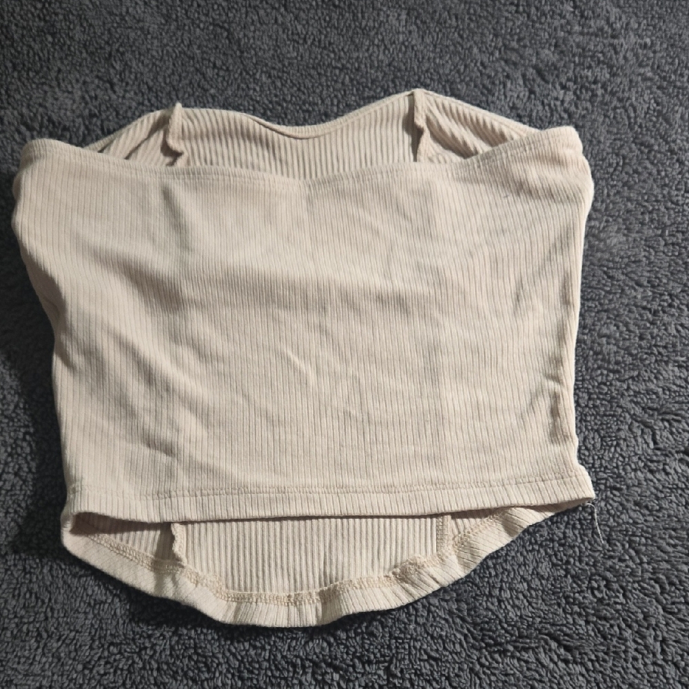 Cream Ribbed Strapless Top - Picture 3 of 3